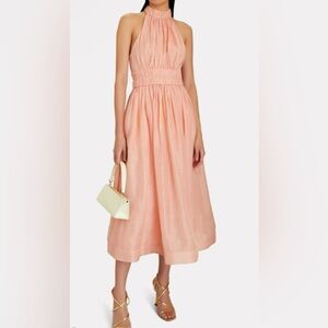Zimmermann Rythmic Linen Silk Mido Dress Size 0 XS 2 4 Peach Pink